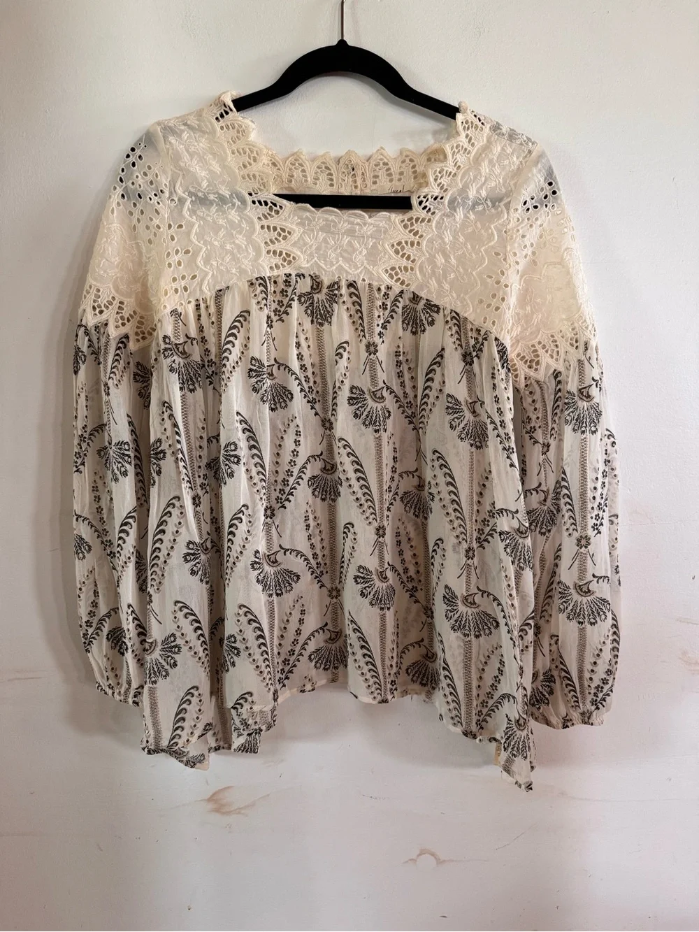 Floreal Anthro Women’s 0 Eyelet Blouse Romantic Career Battetcore Old Money Ch